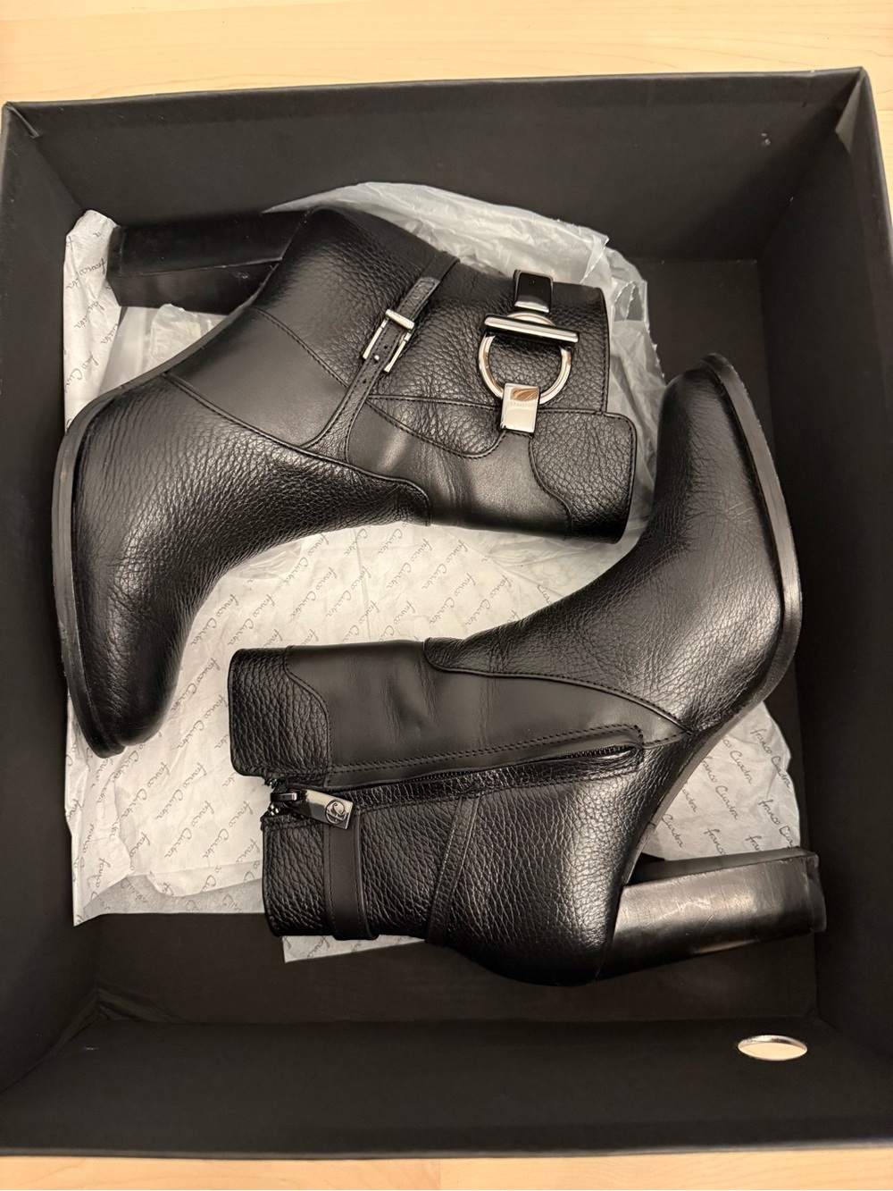 Franco Cuadra Black Leather Ankle Boots with Buckle Accent - Women